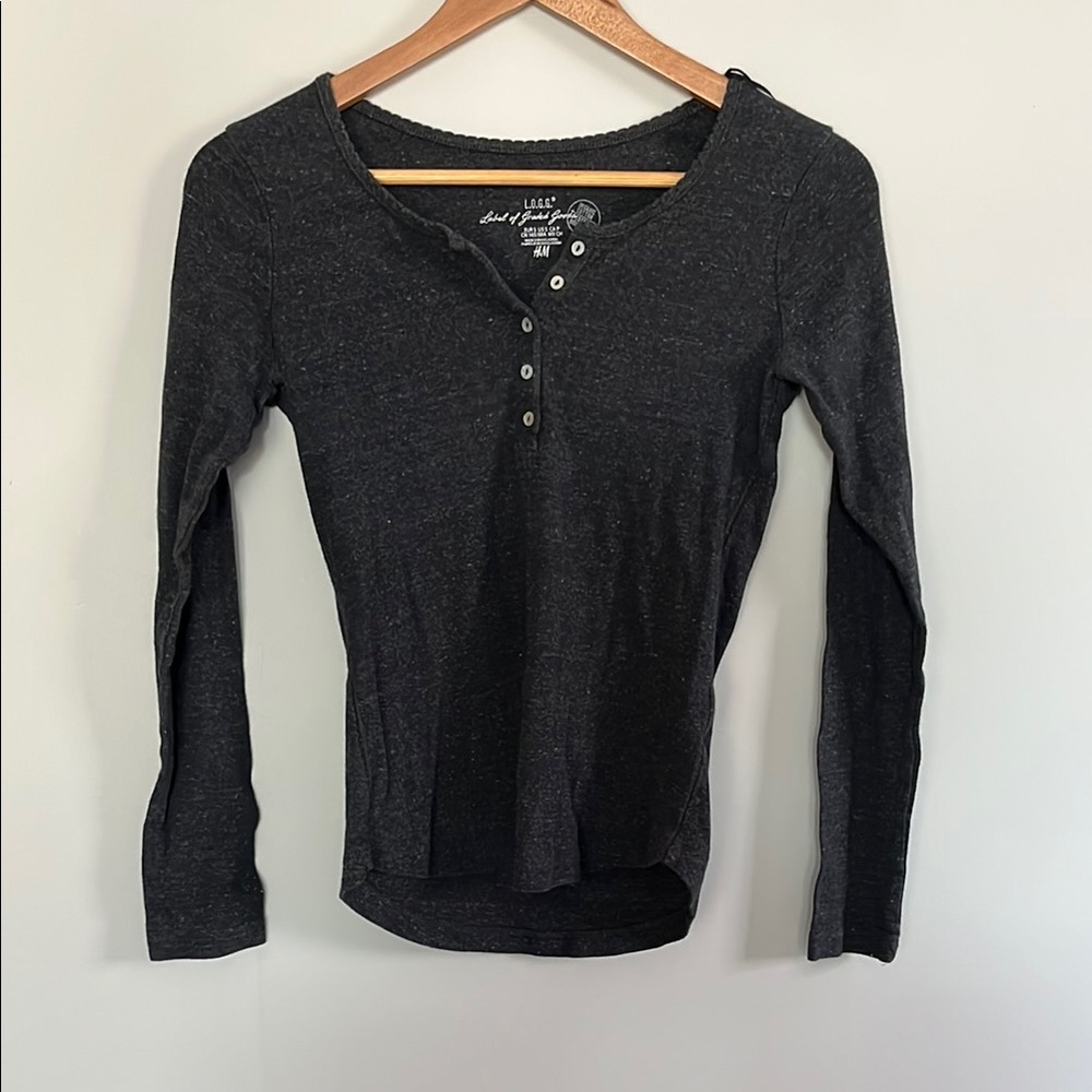 H&M Heather Gray Fitted Long Sleeve Polo Top
